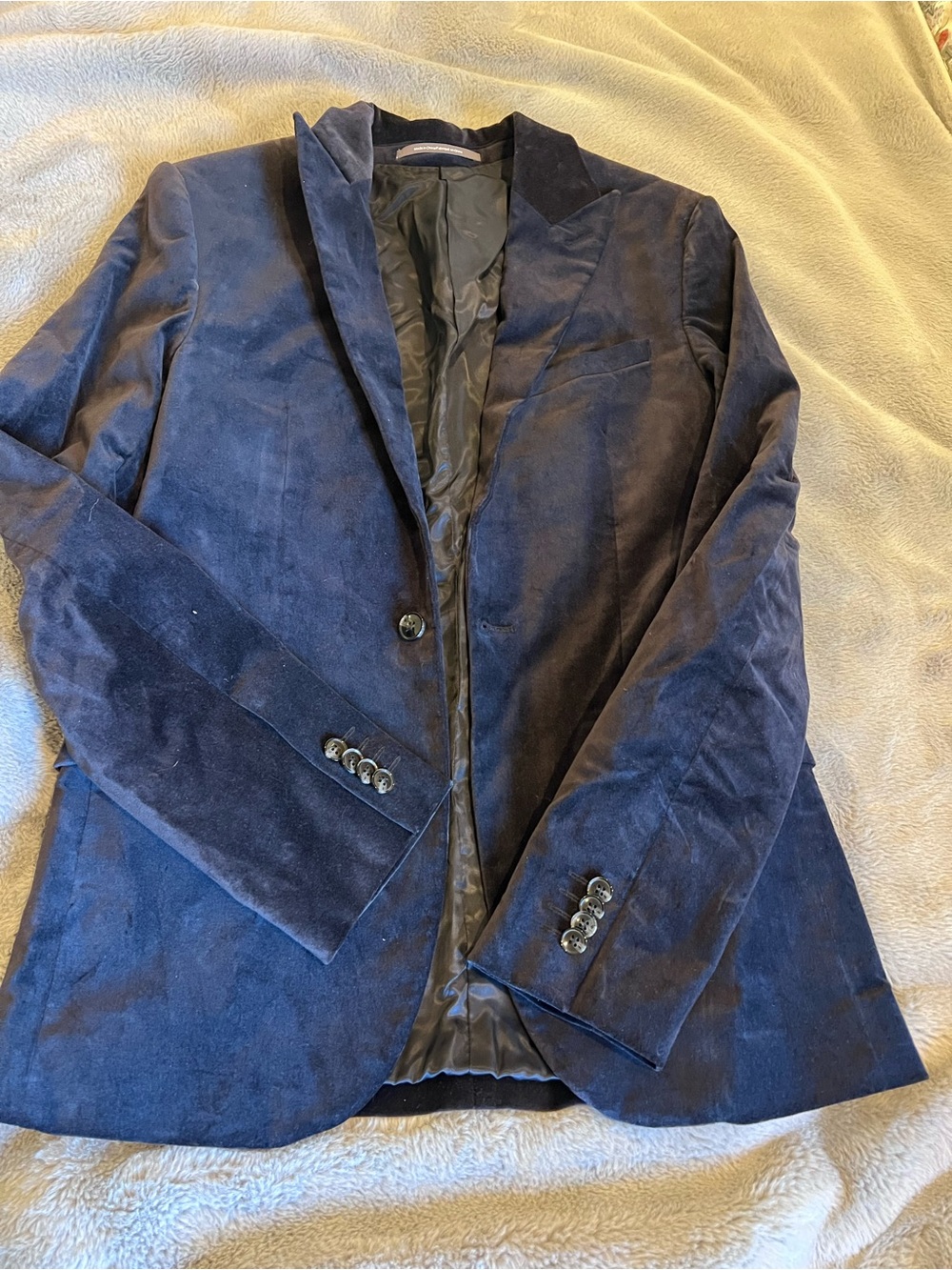 H&M Navy Velvet Blazer - Single-Breasted Sport Coat 36R